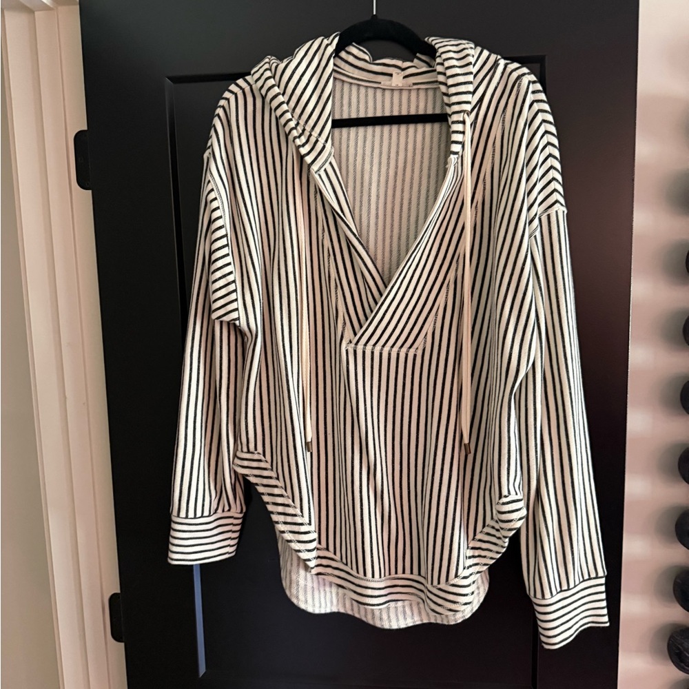 Pilcro Navy and White Striped Hoodie